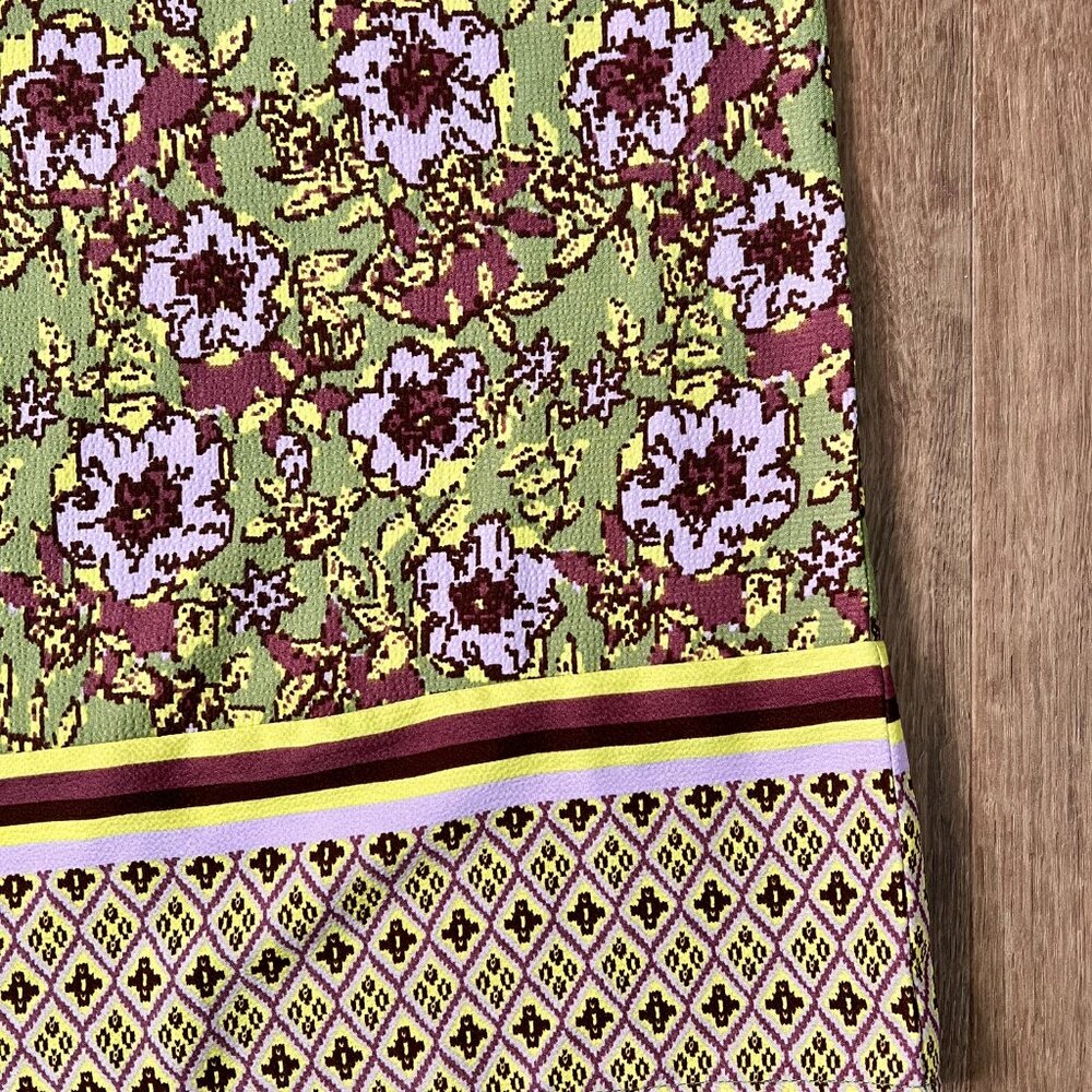 Cupcakes & Cashmere Green Purple Print Palazzo Wild Leg Pants Sz M - Picture 3 of 10